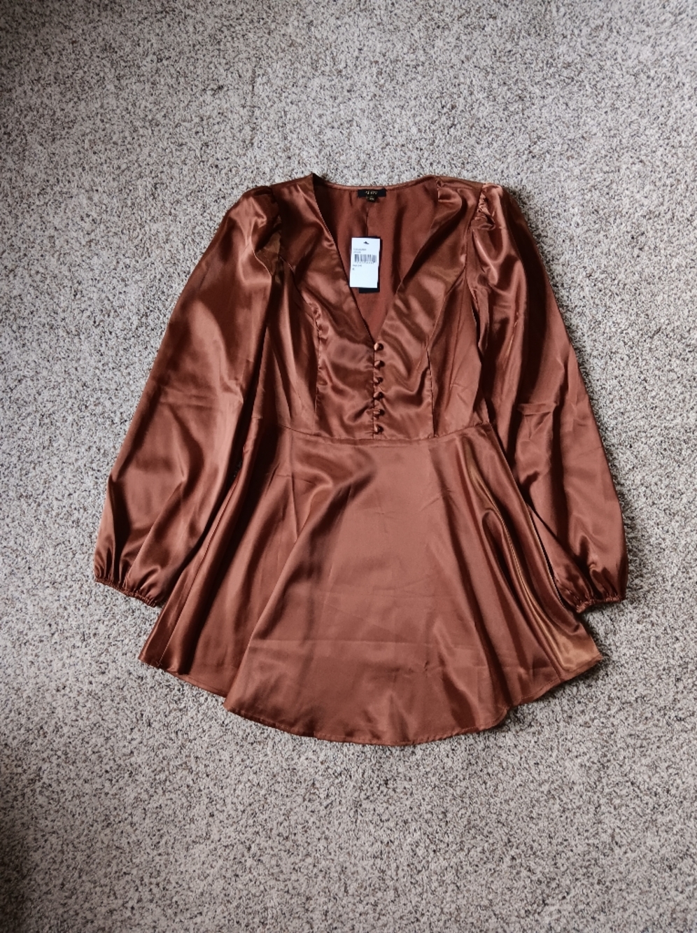 NWT Afrm X Nordstrom Madine Fit And Flare Satin Dress In Caramel Medium